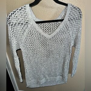 Grey and Silver A&F V-Neck Open Knit Sweater